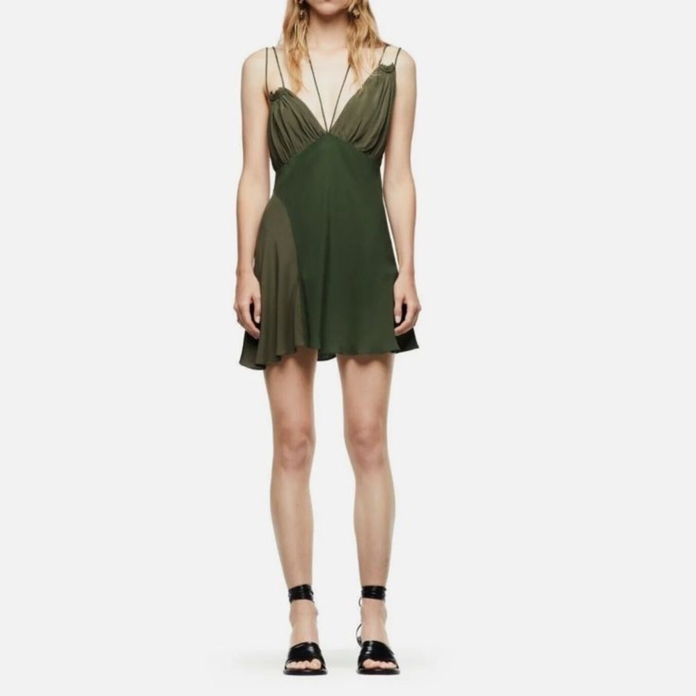 Green Patchwork Asymmetrical Mini Dress Cocktail … - image 2